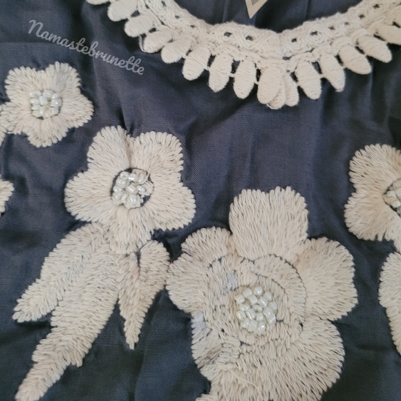 NWT Boho Blue Embroidered & Beaded Babydoll Tank Top - Picture 4 of 15